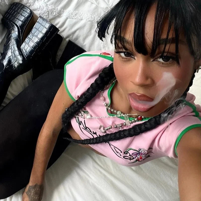 Y2K Style Short Cut Top for Women, Gothic Style Vest, Summer Pattern Printed, Street Trendy, New, 2024