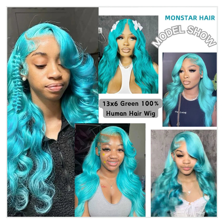 Cyan Blue Body Wave Human Hair Wigs Vietnamese Raw Hair 13x6 HD Lace Frontal Wig Blonde 613 Lace Front Human Hair Wigs For Women