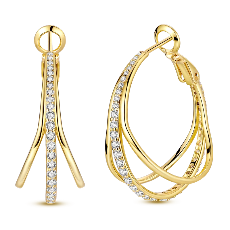 Fashion Gold ladies Hoop Earring 925 Sterling Silver Sparkling Zircon Round Ear Stud Earrings Fine Jewelry Lover Anniversary Gift