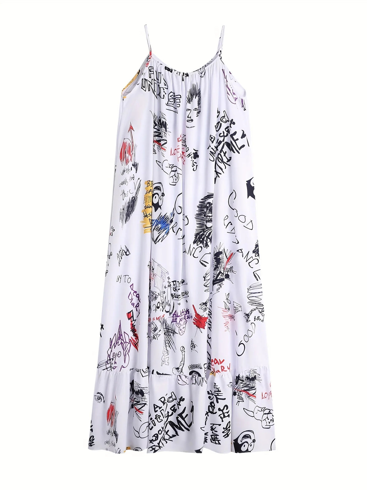 Sexy Summer Dress Women Print Spaghetti Strap Sleeveless Maxi Dress Fashion Pocket Loose Slip Dress Sukienki Letnie