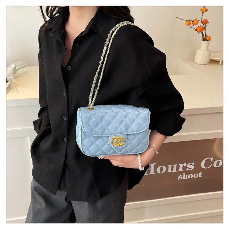 2025 New Women's Light Luxury Chain Square Bag Trendy Crossbody Shoulder Design | Versatile Handy Small Purse for Daily/Evening
