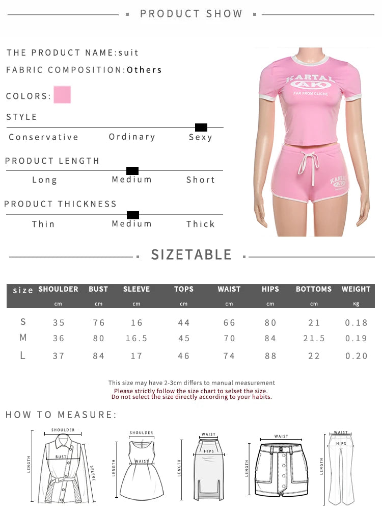 Weird Puss Letter Print 2piece Set Women Tracksuit Activity Shorts Sleeve Crop Tops+Biker Shorts Matching Street Stretch Suits