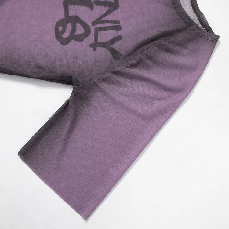 STYLISH LADY Letter Printed Mesh T Shirts 2025 Summer Women Short Sleeve O Neck See Through Sexy Club Party Street Tops Tees