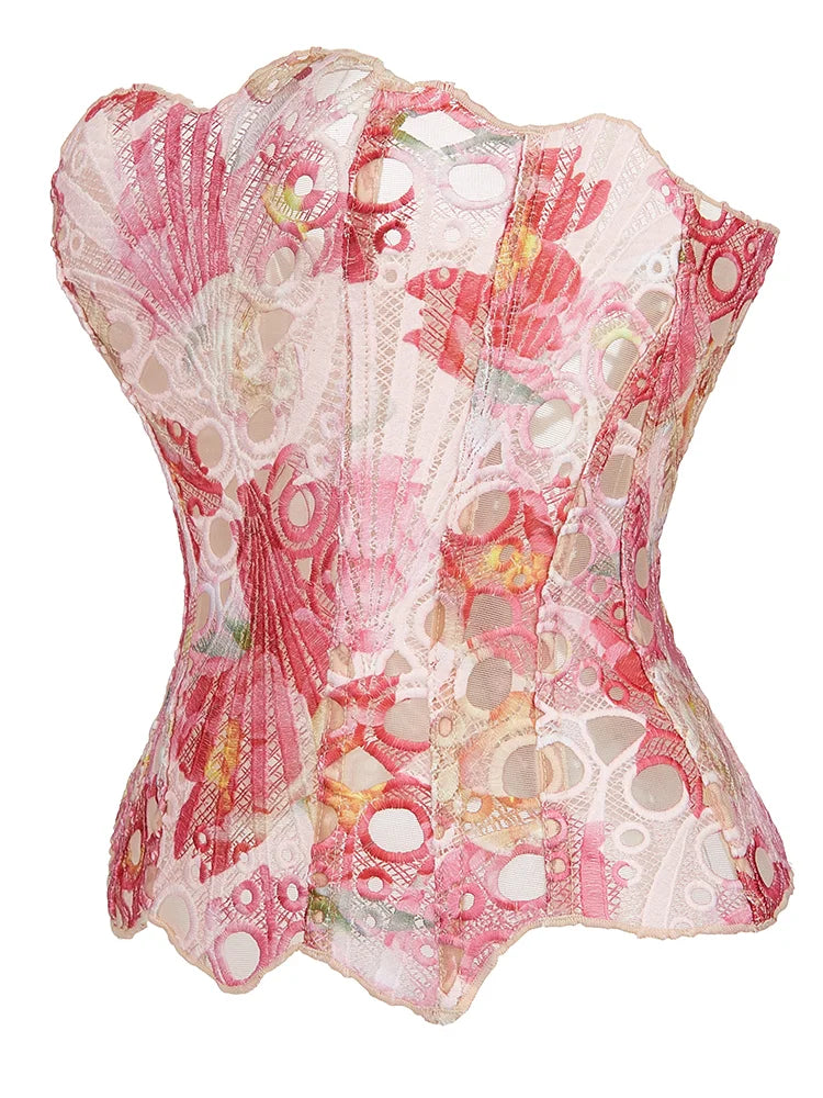 Lace double-layer corset palace style ins-inspired print body-shaping garment multi-colored sexy slim-fitting