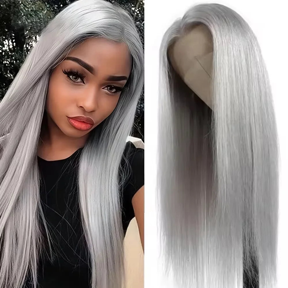 250% Grey Straight Lace Frontal Human Hair Wig 13x6 HD Transparent Lace Front Wigs Silver Gray Color Pre Plucked Human Hair Wig