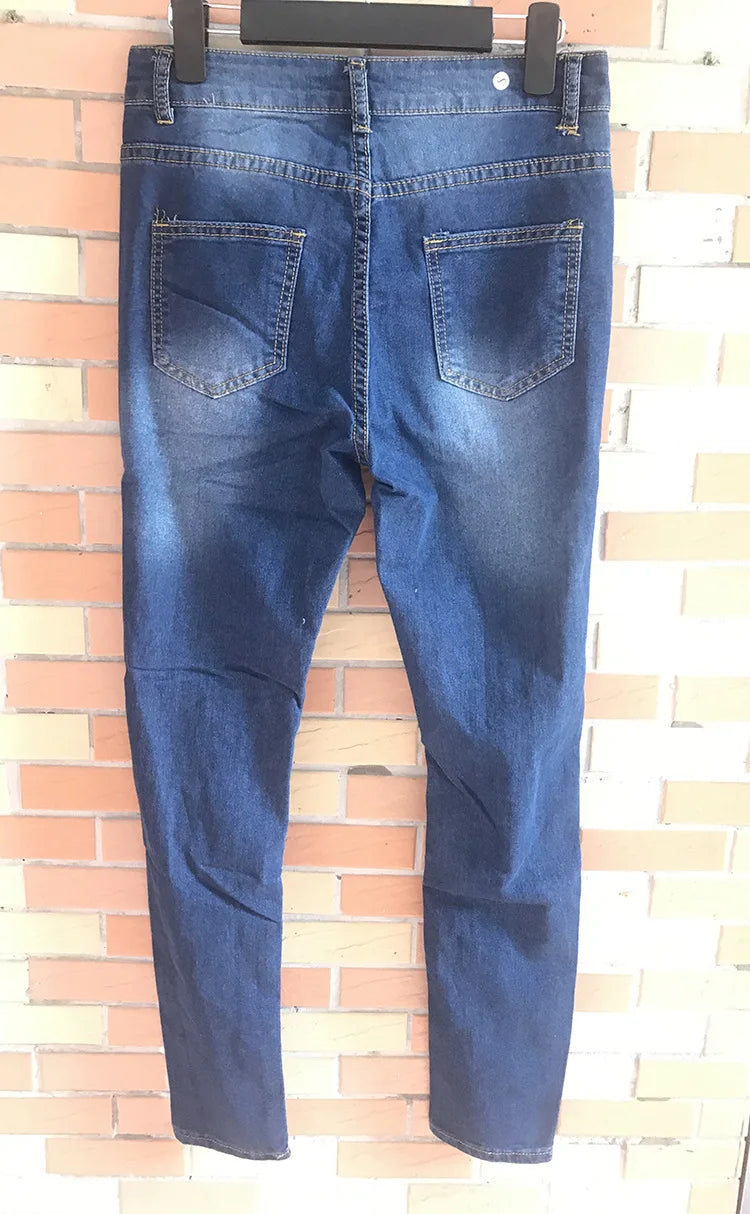 New Designer Women 2025 High Waist Ripped Jeans for Women Skinny Black White Jeans Woman Elastic Slim Jean Female Femme