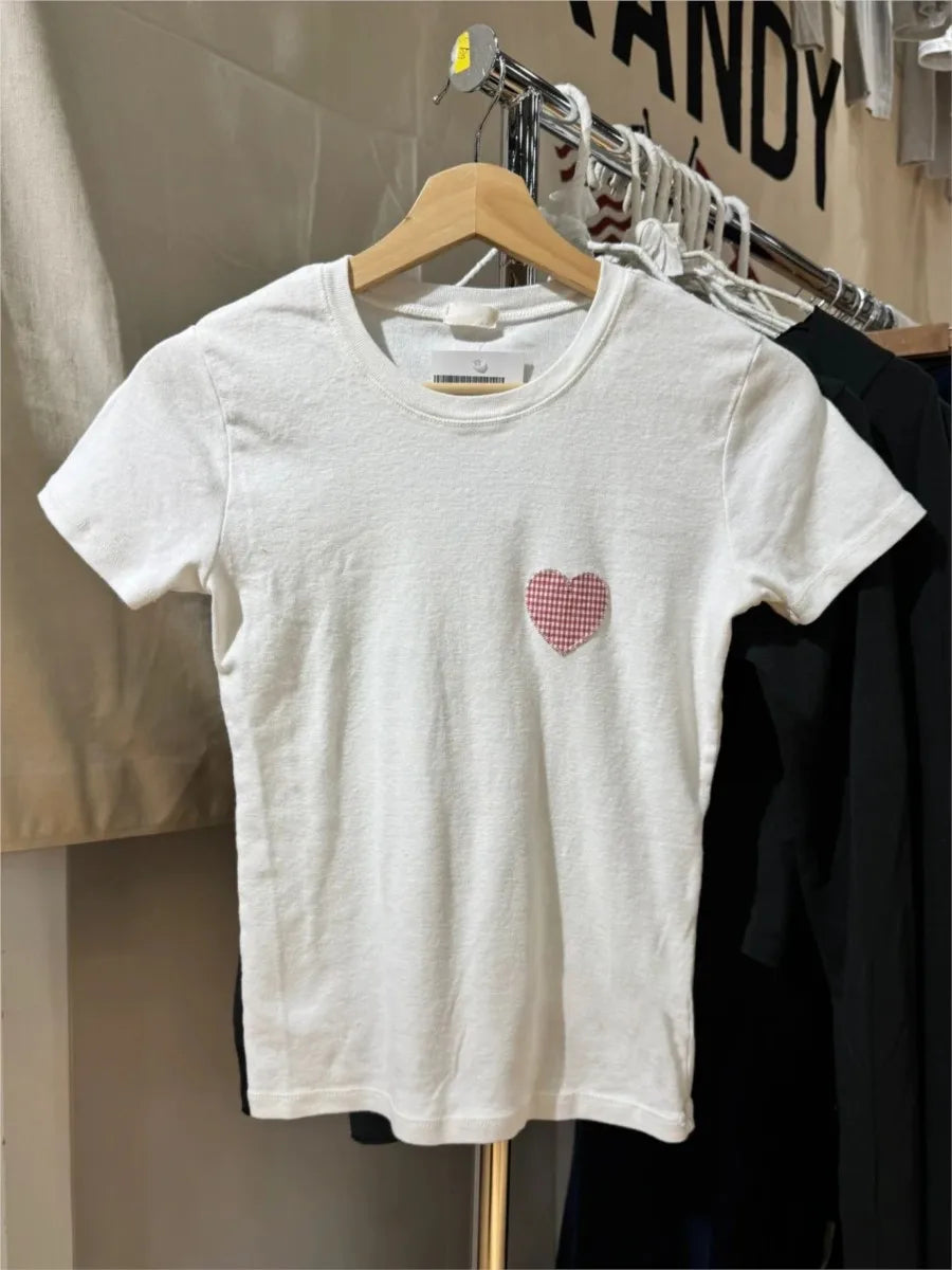 Sweet Star Appliques Slim Crop Top ladies Round Neck Short Sleeve Cotton Cropped T Shirt Summer Cute All-match T-shirts Y2K Tops