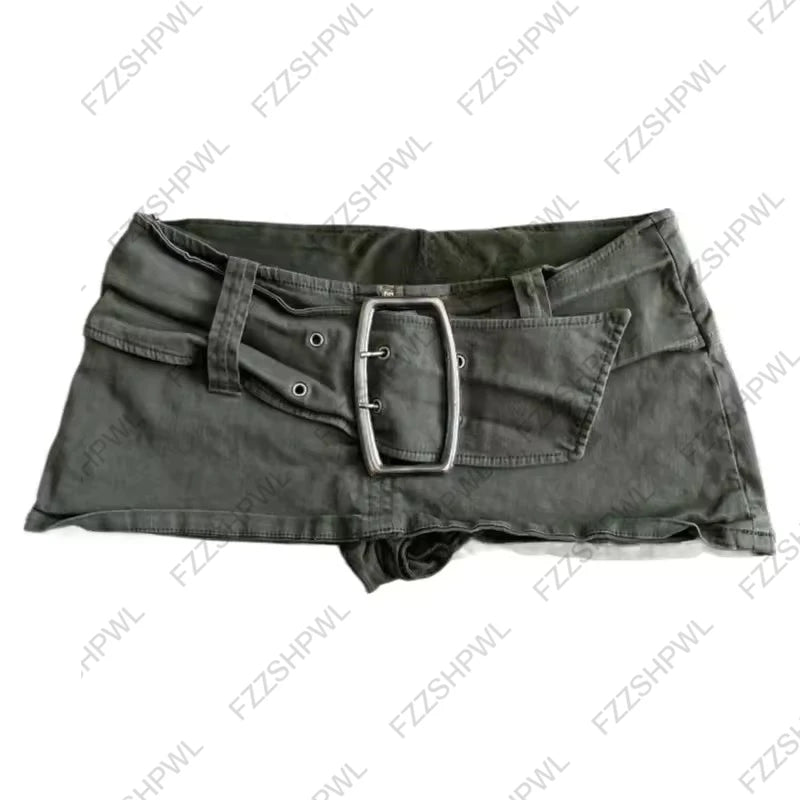 Y2K High Street grey A-line skirt women's wear Harajuku hot Girl Sweet guy characteristic style slender elastic Cool jeans skirt