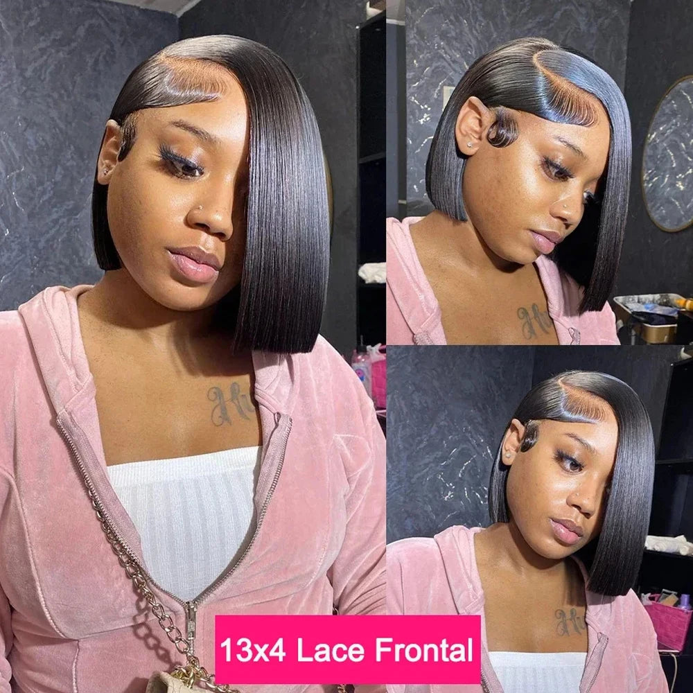 Mint Green Colored Short Bob Straight 13x4 Lace Frontal Wigs Human Hair Wigs Brazilian Remy 100% Human Hair Wig For Women