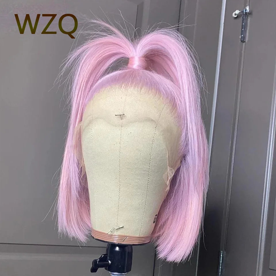 Pink Colored Lace Front Wig Mint Green Short Straight Bob Human Hair Wigs 613 Blonde Platinum HD Transparent Lace Frontal Wig