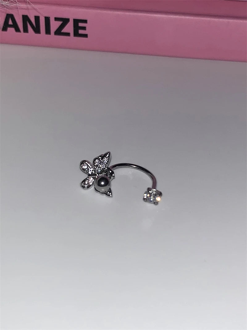 U-shaped Rhinestone 316L Stainless Steel Ring Ear Bone Nail for Women Love Hreat Butterfly Earrings Y2K Hottie Jewelry