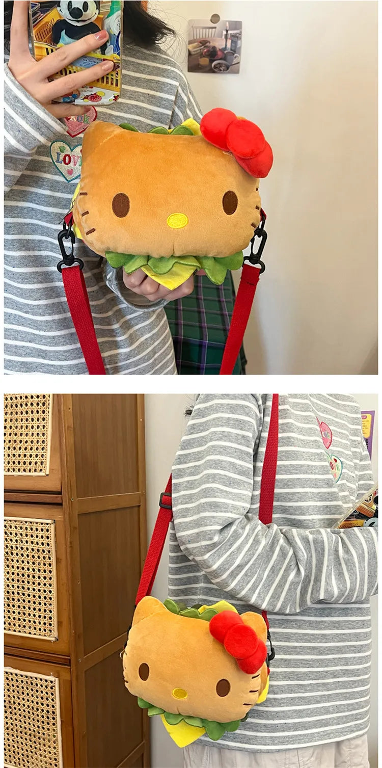 Hello Kitty Kawaii Hamburger Plush Mini Crossbody Bag Adorable Shoulder Purse for Teen Girls Kawaii Fashion Shoulder Bagfor Girl
