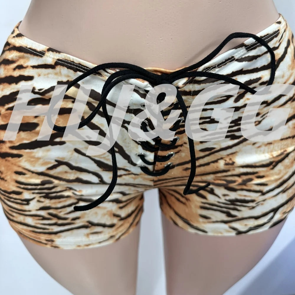 HLJ&GG Y2K Fashion Letter One Shoulder Crop Top Two Piece Sets Women Loose Tshirts And Tiger Shorts Outfits Summer Streetwear