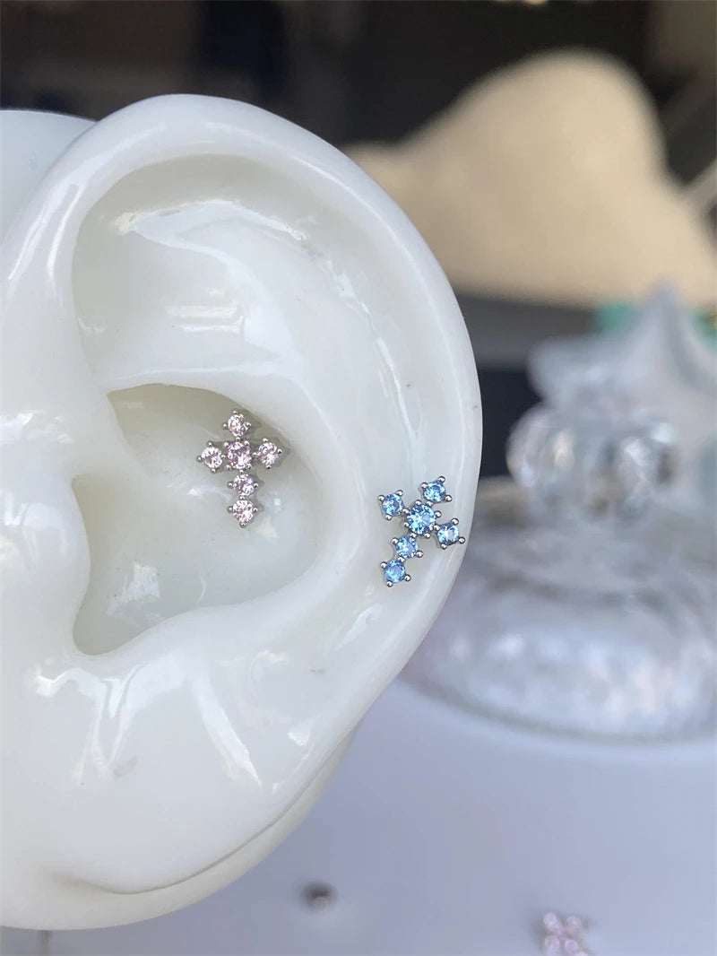 1 PCS New Fashion Cute Pink Zircon Crystal Ear Bone Nail 316L Medical Titanium Steel Earrings for Women Y2K Punk Jewelry