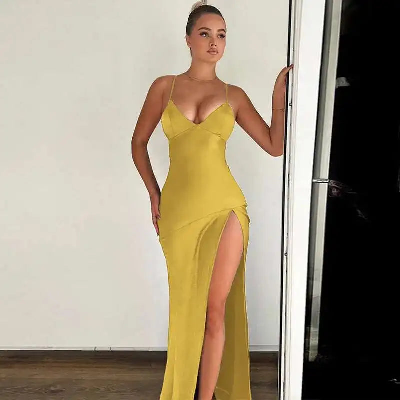 Townlike Elegant Maxi Long Slim Bodycon Dress Women Spaghetti Strap 2024 Sping Summer Dress Split Nightclub Sexy Party Dresses