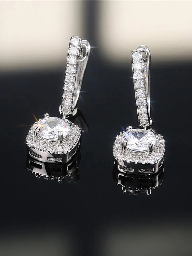 925 Sterling Silver Trendy Square Shape Drop Earrings Brilliant Bridal Engagement Wedding Jewelry Elegant Female Dangle Earring