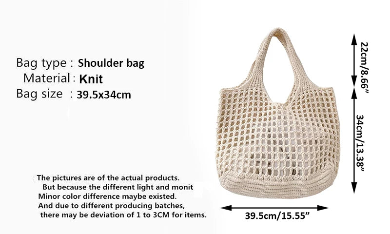 Women Knitted Shoulder Bag Fashion Tote Handbag Large Capacity Summer Beach Bag Lightweight Casual Top Handle Bag Chic Hobo Bag