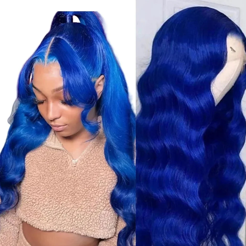 Dark Blue HD 13x4 Lace Front Wigs Human Hair Pre Plucked Glueless Navy Blue Colored 26 Inch Body Wave 13x6 Hd Lace Frontal Wig