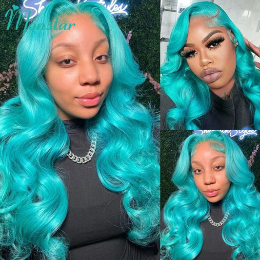 Cyan Blue Body Wave Human Hair Wigs Vietnamese Raw Hair 13x6 HD Lace Frontal Wig Blonde 613 Lace Front Human Hair Wigs For Women