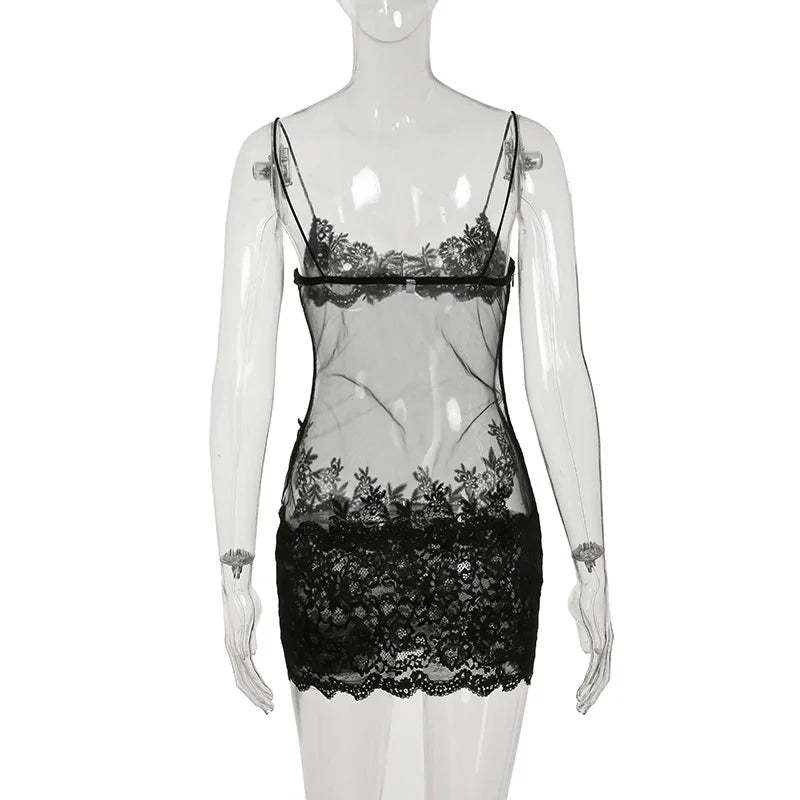 Weird Puss Y2K Party Lace Patchwork Dress Women Sexy 2025 Summer Trend Sleeveless Low-Neck Stretch Midnight Clubwear Bodycon