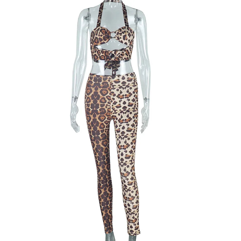 STYLISH LADY Floral Printed Backless 2 Piece Set Women Sleeveless Halter Crop Top and Skinny Pant Suits 2025 Summer Outfits