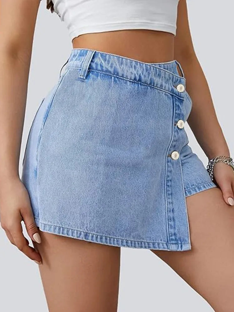 Women's jeans Shorts High Waisted Asymmetric Button Detailing Ideal for Trendy Summer Outfits Casual Occasions