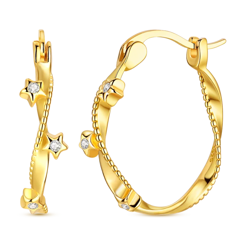 Fashion Gold ladies Hoop Earring 925 Sterling Silver Sparkling Zircon Round Ear Stud Earrings Fine Jewelry Lover Anniversary Gift