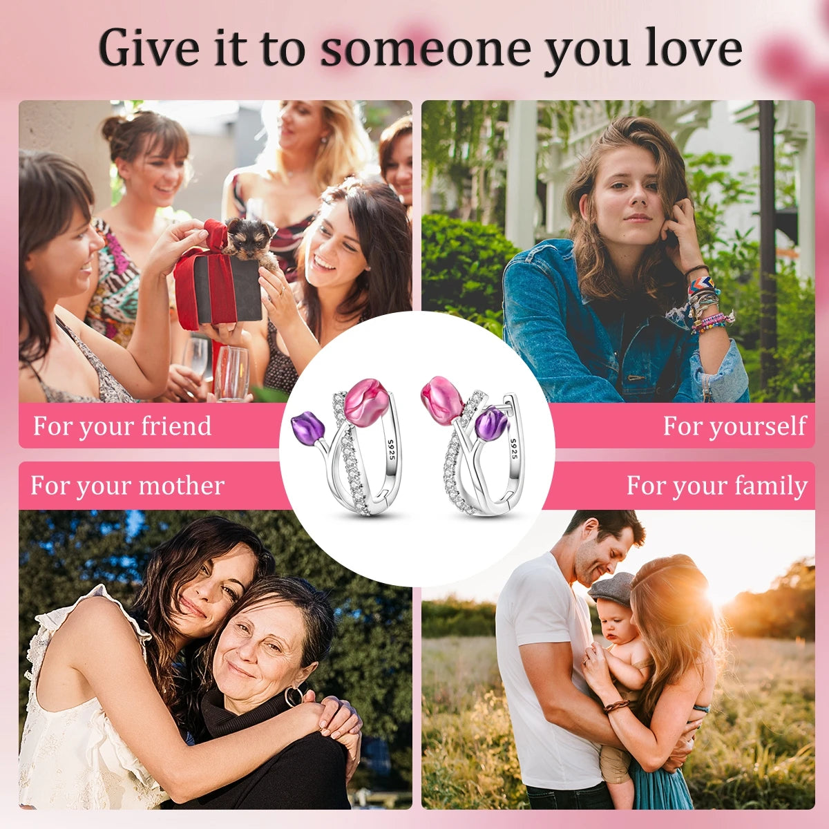 Orstarry 925 Sterling Silver Sparkling Tulip Flower Earrings Jewelry Hoop Earrings For Women Jewelry Birthday Party Trendy Gifts
