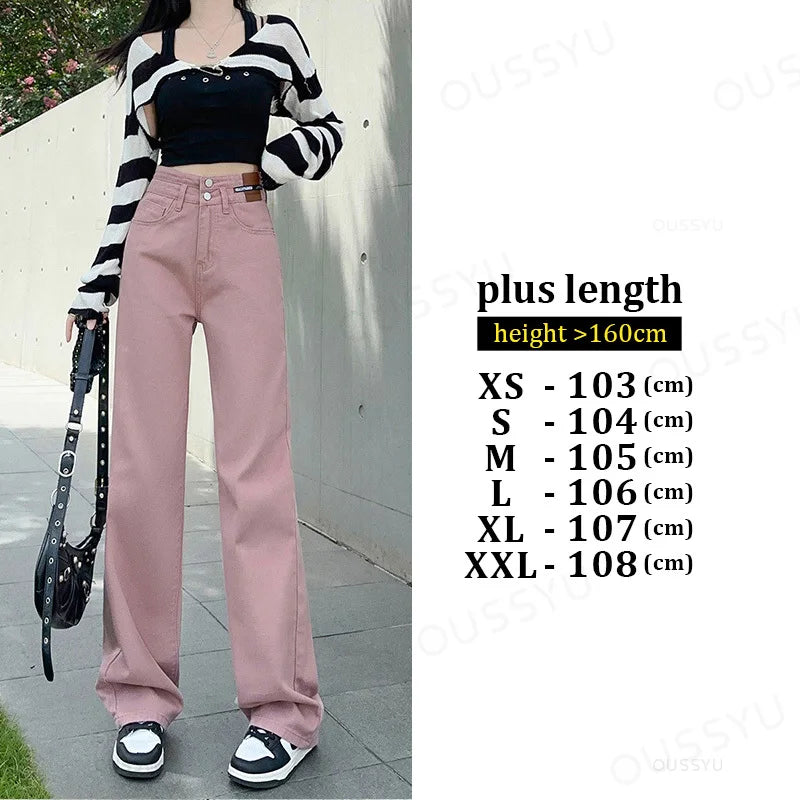OUSSYU Woman Jeans High Waist Straight Wide Leg Cotton Denim Clothing Blue Streetwear Vintage Fashion Harajuku Women Trousers