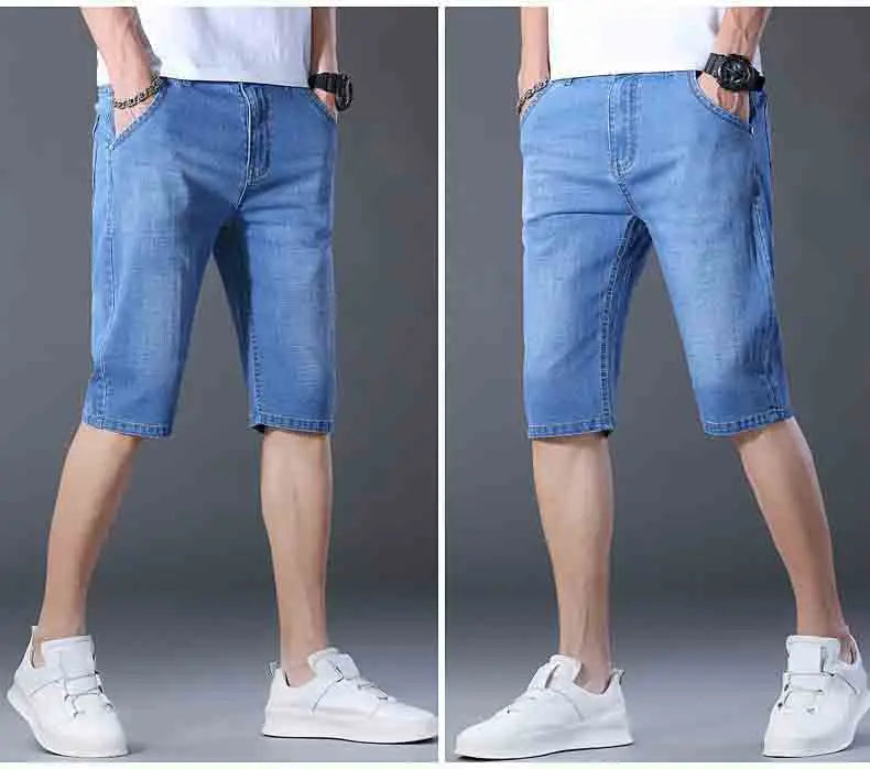 2025 New Summer Men's Denim Shorts New Thin Soft Comfortable Business Casual Straight Short Jeans Black Blue Brand Man Clothing