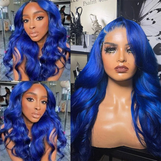 13x4 Dark Blue Transparent Lace Front Human Hair Wig For Women Pre Plucked Navy Blue Colored Body Wave HD Lace 13x6 Frontal Wigs