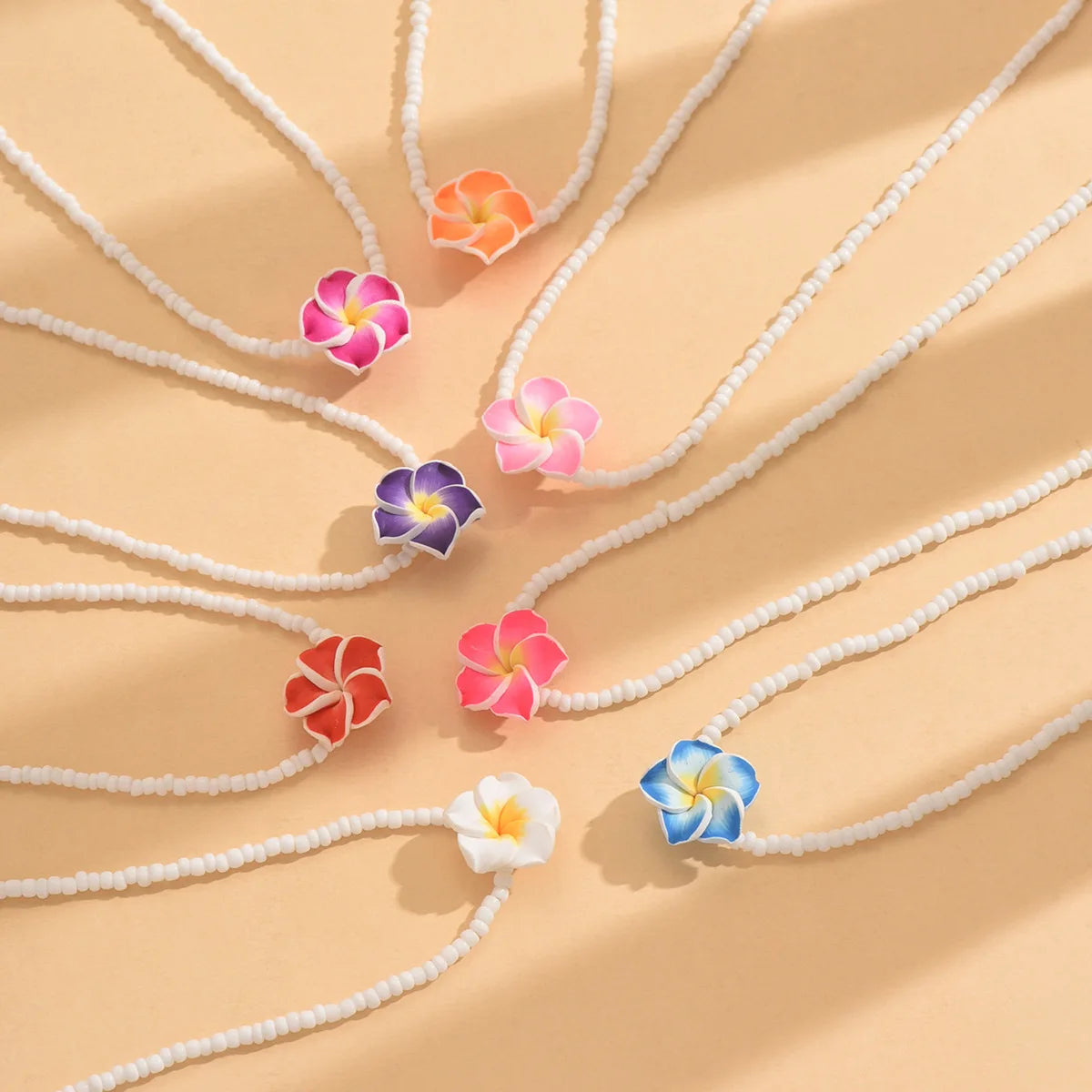 Boho Y2K Polymer Clay Flower Charm Necklace For Women Handmade Beaded Choker Necklace Girls Summer Jewelry Vacation Accessories