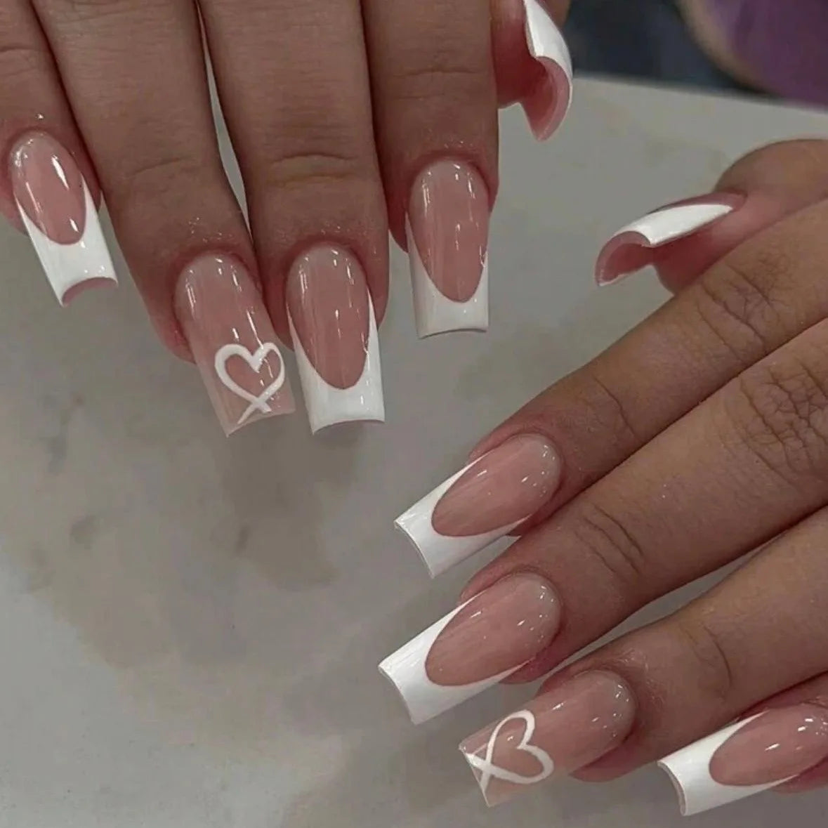 White French Press on Nails 3D Bowknot Fake Nails Tips Full Cover Wearable False Nails for Women and Girls DIY 24Pcs