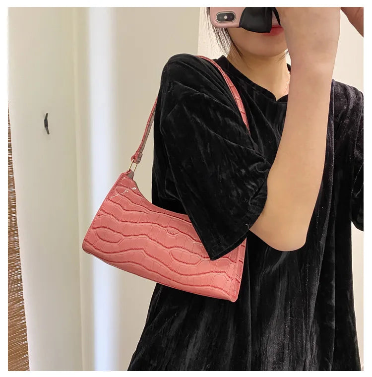 Fashion PU Leather Bags for Women Alligator Pattern Armpit Handbag Female Small Underarm Messenger Bag Purse Shoulder Handbags