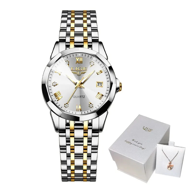 LIGE Elegant Ultrathin Nordic Simple Style Quartz Movement ladies Wristwatch Fashion Stainless Steel Bracelet Belt Watch