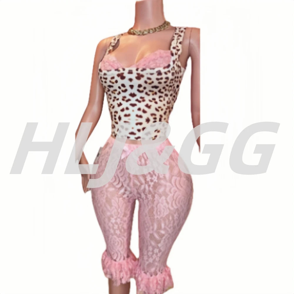 HLJ&GG Summer New Leopard Print Bow Bodycon One Piece Rompers Women Hollow Out Halter Backless Slim Jumpsuits Fashion Streetwear