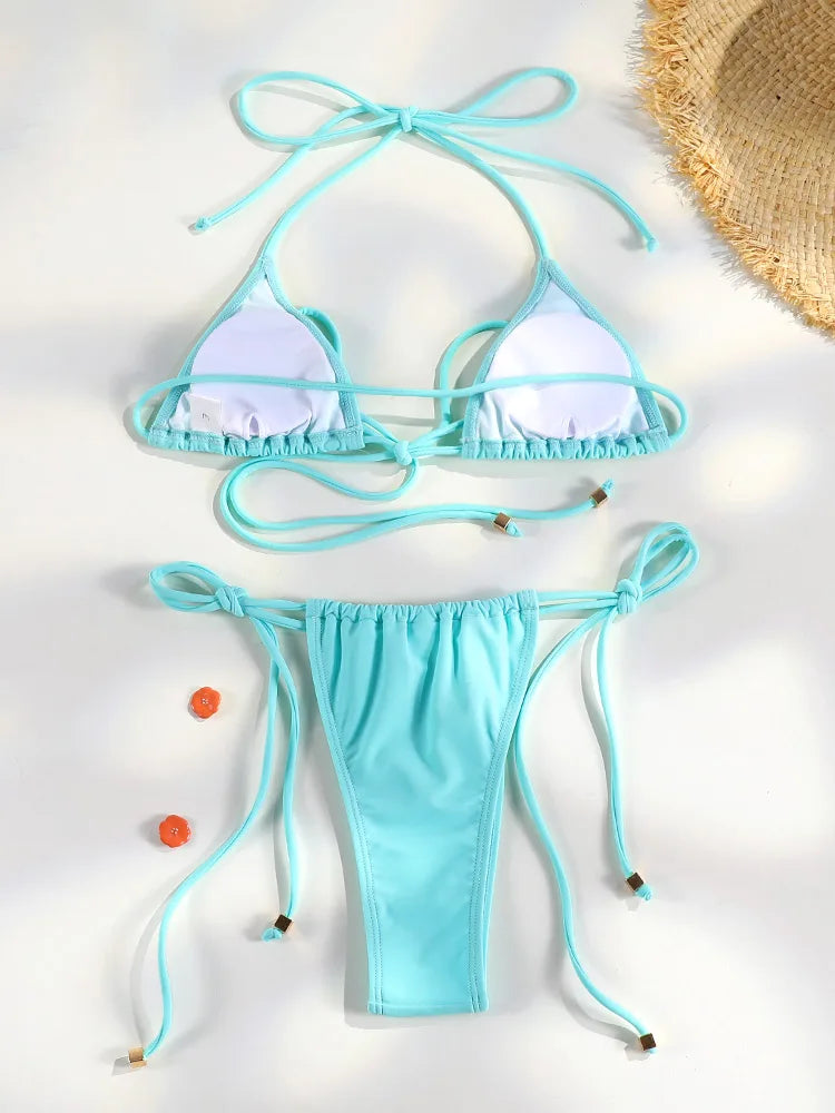 Brown Color Bikinis Bow Swimwear Women'S Summer Swimsuit 2025 Sexy Bikini Set Low Waist Beachwear Push Up Bathing Suits