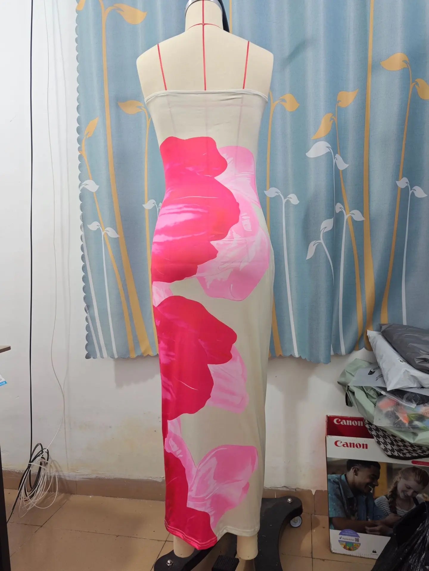 HLJ&GG Sexy Flowers Printing Bodycon Maxi Dresses Women Off Shoulder Sleeveless Backless Slim Vestidos Fashion Streetwear 2025