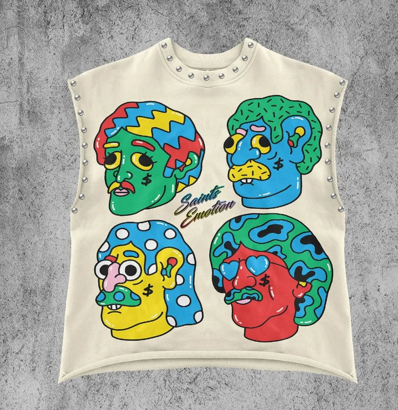 Ladies Y2k personality trend garbage pure cotton sleeveless vest summer street punk beach style casual daily basic top