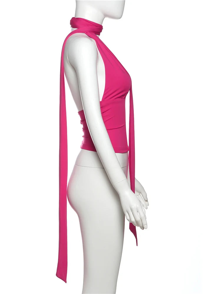 Weird Puss Scarf Tank Tops Women Backless Irregular Summer Trend Hottie Hipster Trend Sexy Wild Classic Streetwear Basic Vest