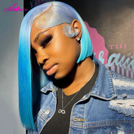 #T Grey Blue Purple Pink Colored Wigs Short Bob Wig 13x4 Lace Frontal Human Hair Wigs For Women Bob Brazilian Frontal Wigs