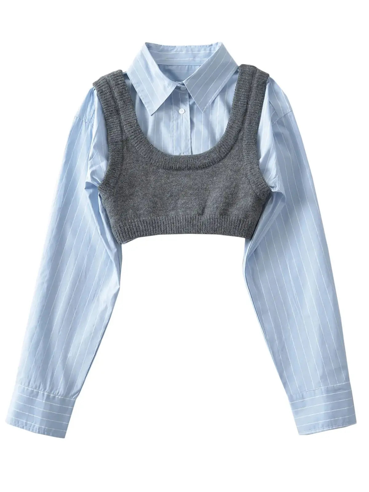 Weird Puss Lapel Single Breasted Vest Shirt Women 2024 Trend Knitted 2 Piece Set Matching Wild Hipster Streetwear Summer Tops