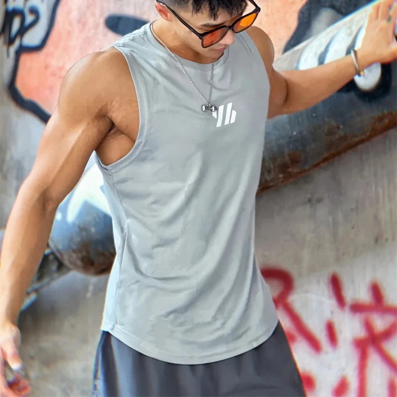 2025 newest Summer Gym Vest High Quality mesh Shirt Sleeveless T-shirts Men Tank Tops running Fitness Sports Vest men Clothing