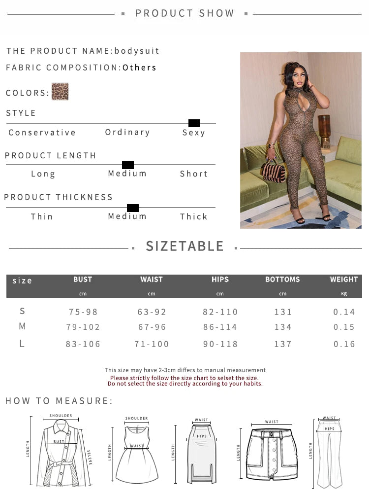 Weird Puss Hollow Jumpsuit Women See Through Sexy Leopard Print Sleeveless Hipster Fit Street Midnight Party Workout Overalls