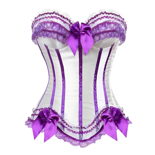 Col dker Corset Steampunk Woman Sexy Plus Size Striped Bustiers Waist Trainer Zip Korsett with Lacing Dance Party Costumes
