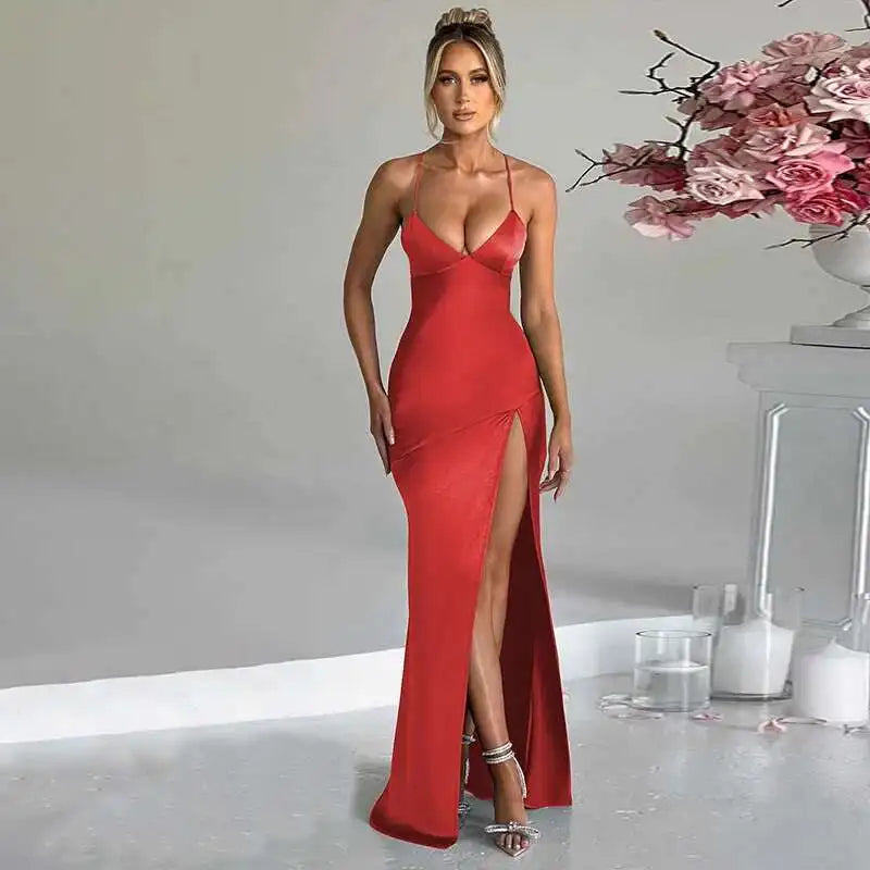 Townlike Elegant Maxi Long Slim Bodycon Dress Women Spaghetti Strap 2024 Sping Summer Dress Split Nightclub Sexy Party Dresses