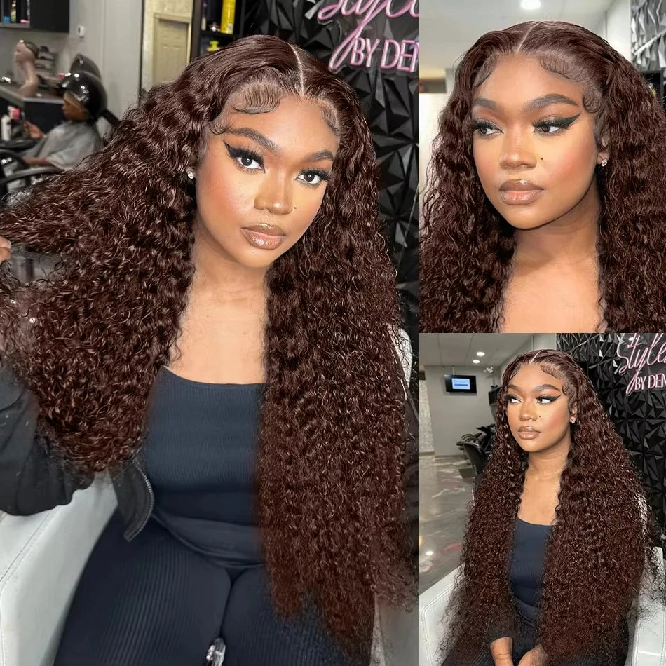 13X4 Chocolate Brown Curly Lace Front Wigs Colored 100% Human Hair Wigs Pre Plucked Deep Wave 13X6 Hd Lace Frontal Brazilian Wig
