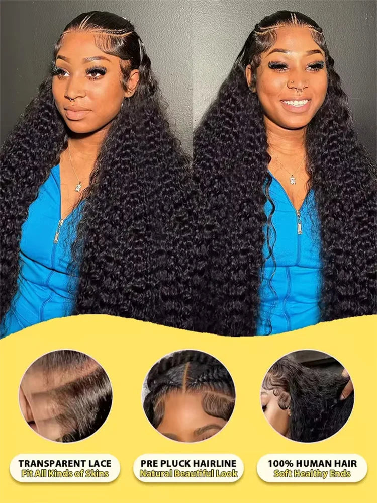 250 Density Transparent HD Human Hair Wig 30 32 40 Inch Deep Wave 13x4 Curly Lace Front 13x6 Water Wave Lace Frontal Wigs