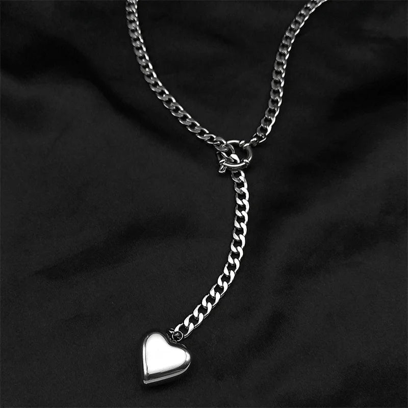 Heart Star O-ring Long Chain For Women Men Punk Rock Necklace Stainless Steel Cuban Necklaces Simple Adjustable Y-Necklace