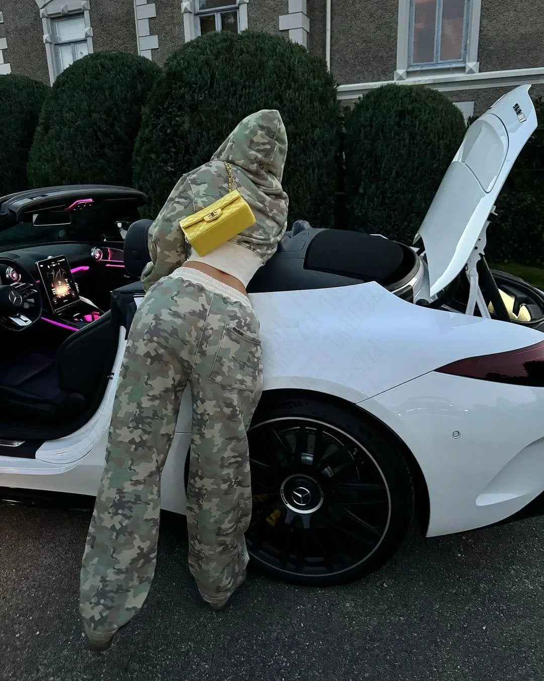 Zipper hoodie Camouflage sweatpants 2-piece set Y2K Women's clothing Goth Alphabet embroidered pullover Sweatshirt casual pants